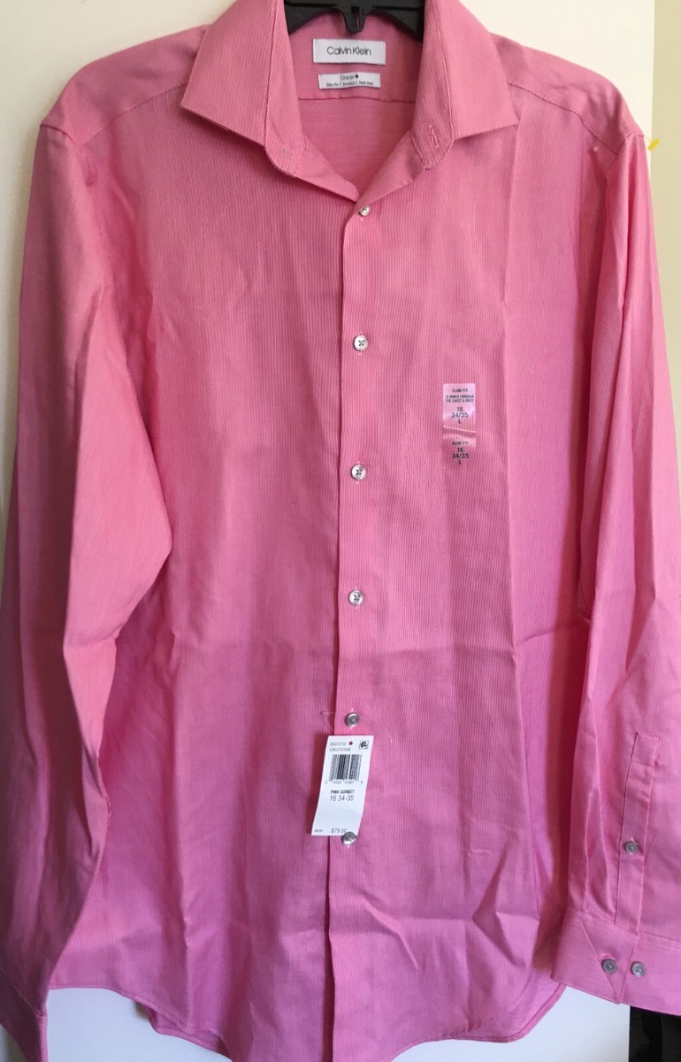 calvin klein men's steel slim-fit non-iron stretch performance dress shirt Calvin Klein Mens Slim Fit Non Iron Button-Down Shirt Pink Sorbet
