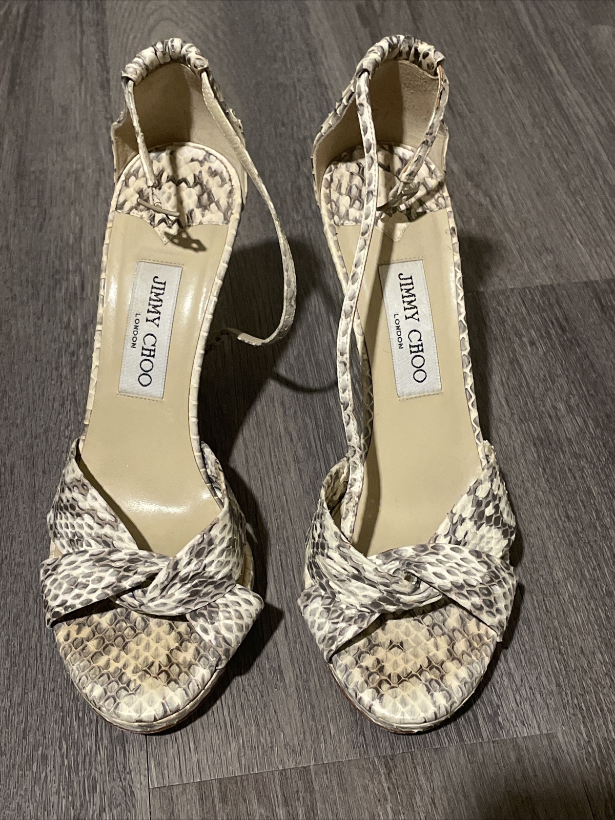 jimmy choo 38.5 stunning leather open toe strappy heel platform animal print
