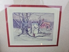 Vintage Signed Ed Gifford Intaglio Print The First Snow Framed Glass Wood