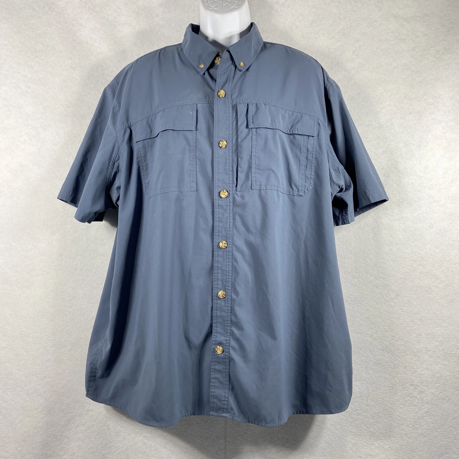 Duluth Vented Fishing Shirt Mens 2XL Blue Short Sleeves