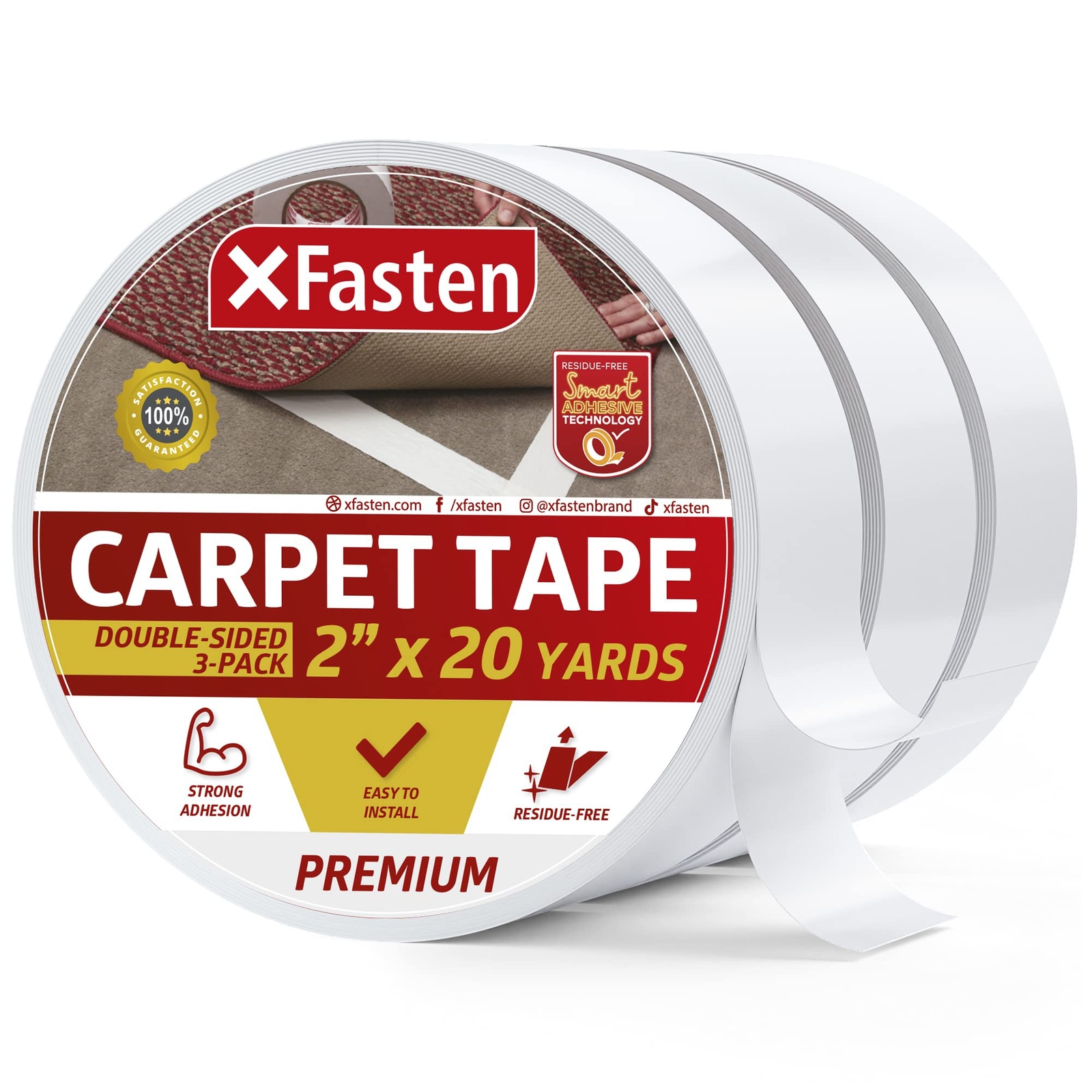 XFasten Double Sided Tape Carpet Tape for Area Rugs and Carpets, Removable, 2...