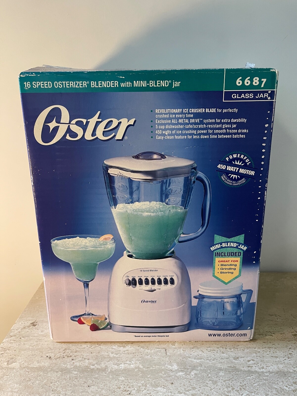 Oster 6687 16 Speed Blender W/ Mini Blend Jar Glass Jar NEW