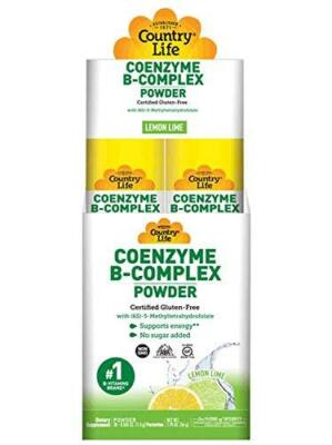 Coenzyme B-Complex Powder Lemon Lime Country Life 30 Stick Packets Box