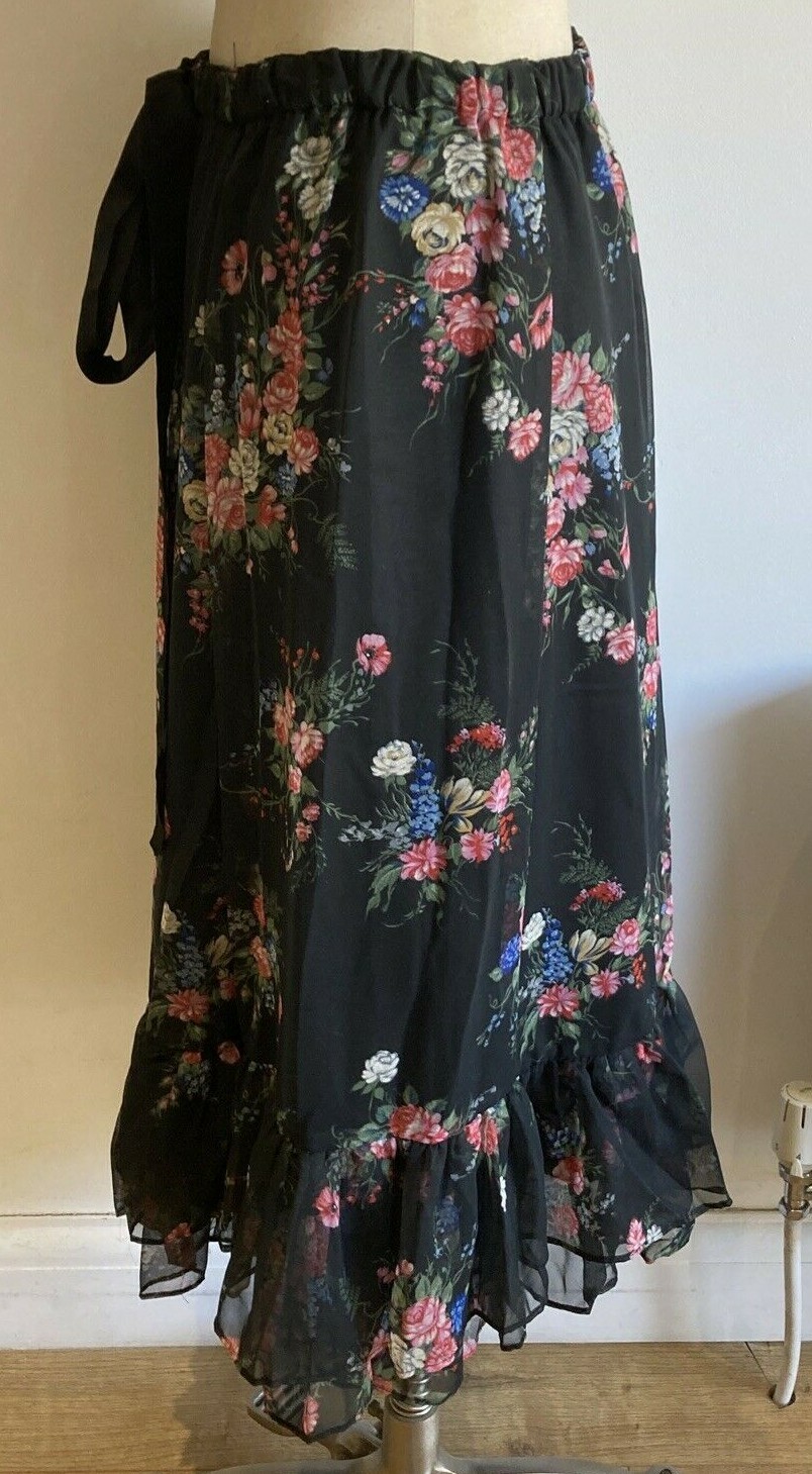 Vintage 1970s Angela Gore Tiered Floral Skirt with Ribbon Trim, 30" Waist 3