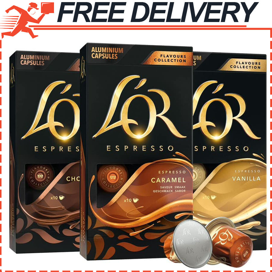 L'OR Espresso Capsules, 30 Count Variety Pack Vanilla/Chocolate/Caramel-image