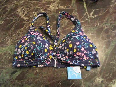 Lands  End Draper James Navy Blue Floral Twist Knot Bikini Top Women s Size SM