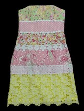 Lilly Pulitzer Delightful Dress Strapless Floral Lace Pink Yellow Polka Dot Sz 4