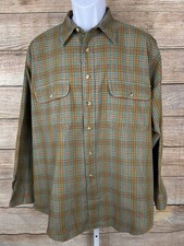 Christian Dior Monsieur Mens Sz Large L/S Green Orange Plaid Shirt 2 Pockets