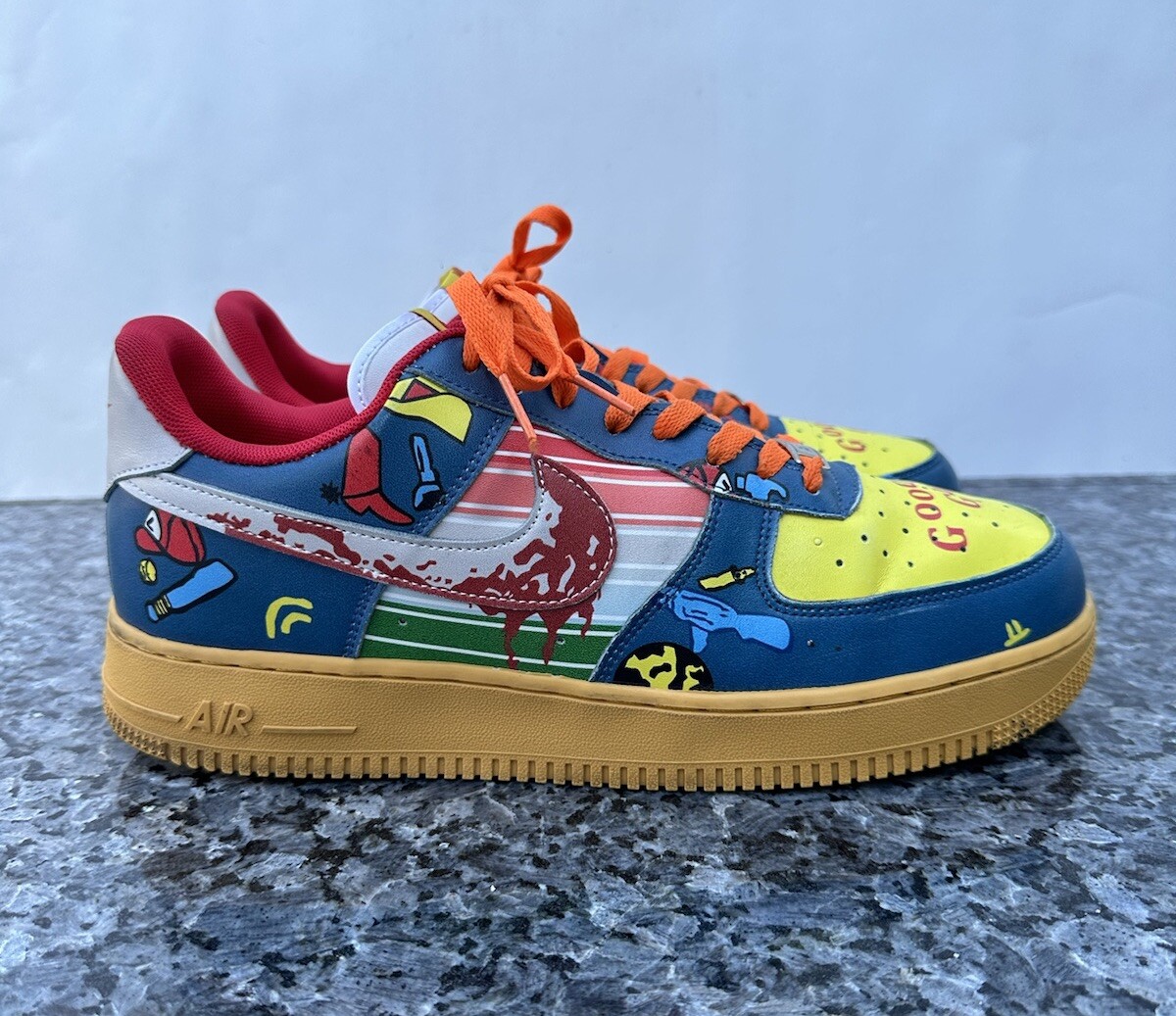 BLUE YELLOW DRIPPING BLOOD SWOOSH CUSTOM Nike AIR FORCE 1  display picture 1
