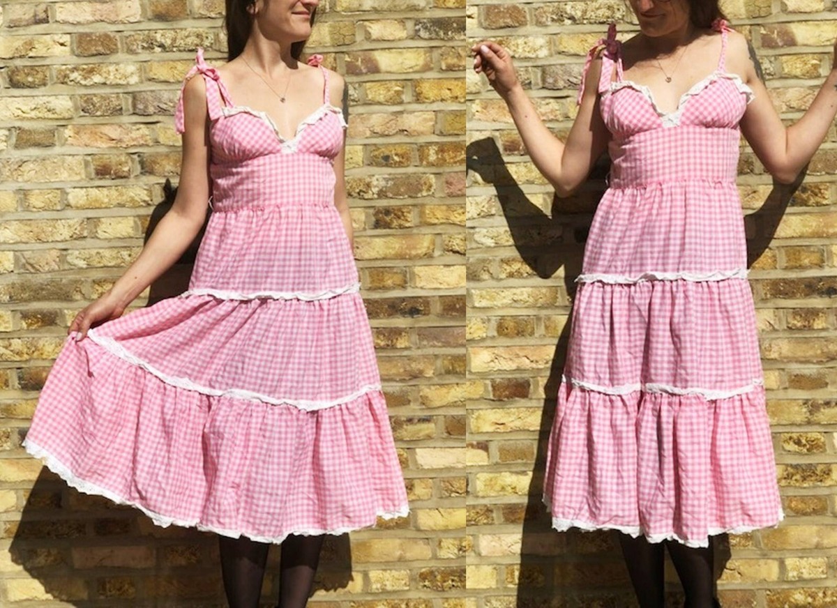 Prairie Victorian MAXI DRESS S Peasant 50s Pink Cottagecore - Main Image