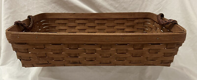 Large Rectangler Longaberger Hostess Basket ONLY 2008 Leather Handles Dark Brown
