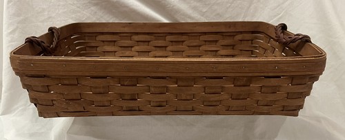 Large Rectangler Longaberger Hostess Basket ONLY 2008 Leather Handles Dark Brown