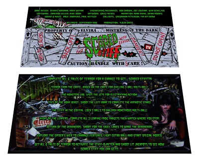 Bally Scared Stiff Pinball Custom Apron Info and Instruction Cards