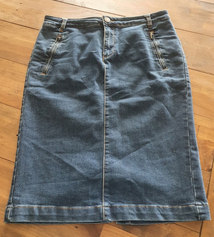 EZYBUY blue denim straight pencil skirt - 12