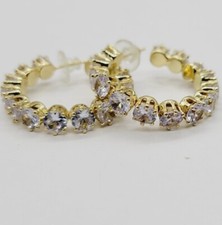 Hoop Earrings Crystal Rhinestone Gold tone Elegant 1.25 in Pierced