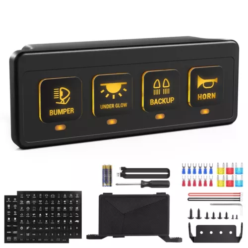 MICTUNING Wireless 4 Gang Switch Panel LED ON-Off Relay Circuit Control Box Kit - Picture 1 of 8