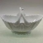 Fenton Daisy & Button Split Handle Oval Milk Glass Basket - Vintage