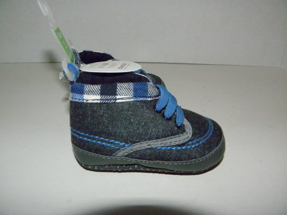 Absorba Bebé Niño Gris Cuna Zapatos Talla 2 Se Ajusta a 3-6 meses~A Cuadros~ Foto 4 de 4
