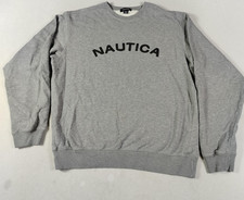 Nautica Sweatshirt Mens Medium Gray Crewneck Fleece Pullover Logo Spellout