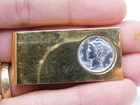 VINTAGE GOLD TONED MONEY CLIP WITH 90% SILVER MERCURY DIME 1944
