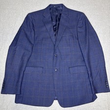 Jos A Bank Signature Blazer Men 42R Tailored Fit 100 Wool Blue Micro check