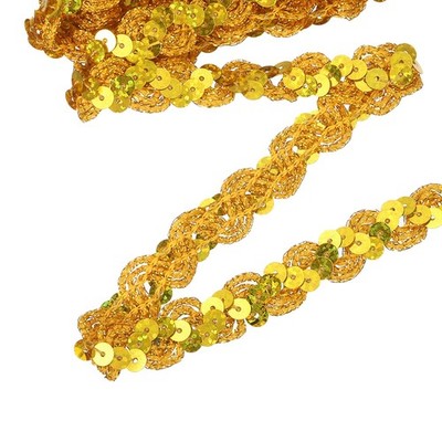 5.4 Yard Sequins Trim Ribbon 0.6 Inch Sequin Gimp Braid Trim, Shiny Gold