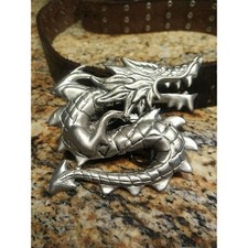 VTG Large 3D Pewter Sculpted Dragon Belt Buckle, Mystical Dragon Fierce Cobra