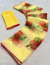 Traditional Chiffo Printed Saree With Unstitched Bloused Fashion Wedding Wear