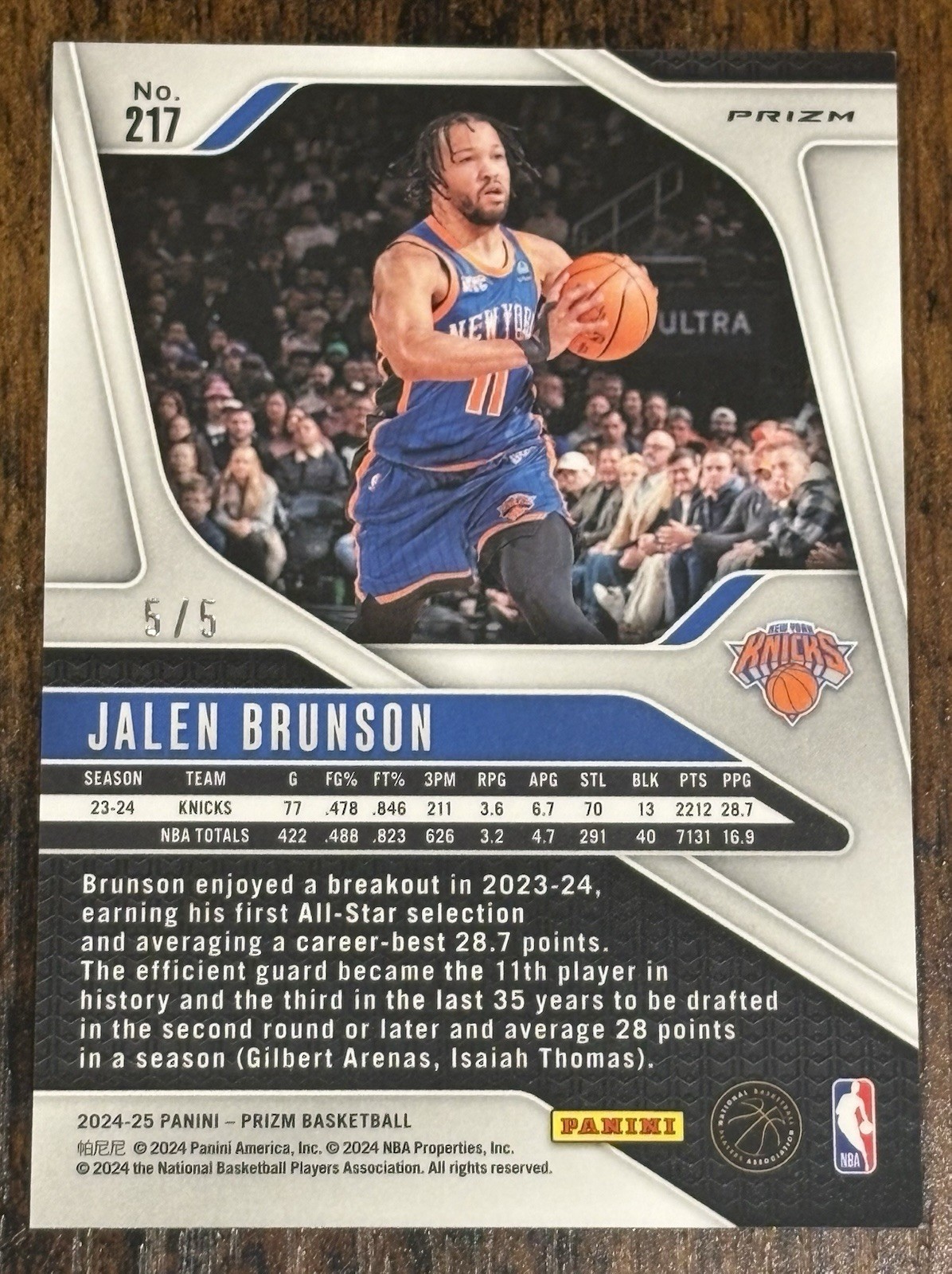 2024-25 Panini Prizm Jalen Brunson Green Schimmer Prizm 5/5=1/1 Knicks Star SSP view 2
