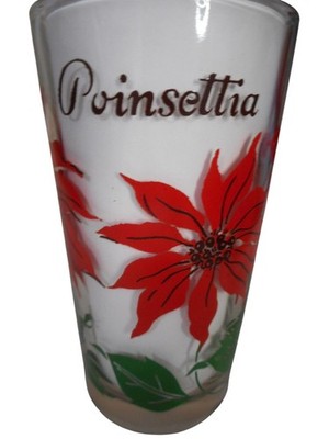 MCM Peanut Butter Juice Glass Tumbler Red / Black Poinsettia Estate find 5'' #3