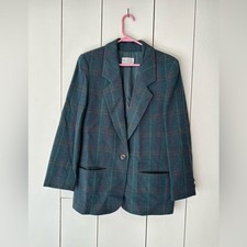 VTG Pendleton Plaid Wool Blazer Jacket S Teal Blue Lined Academia Corpcore