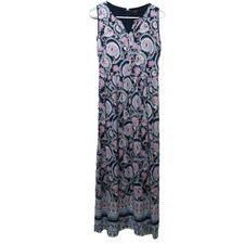 Talbots Blue Pink Paisley Boho Pink V Neck Maxi Sleeveless Dress Women's sz 2