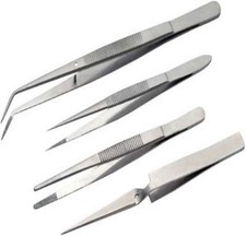 Szco Supplies 4-Piece Craftsmen Tweezers Set, Silver 100371 