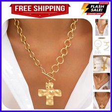14K Gold Plated Chunky Necklace for Women, Trendy Paperclip Chain Necklace Th...