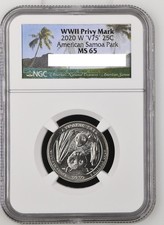 2020 W American Samoa Park Quarter 25c NGC MS 65 Privy Mark V75 Bat Coin