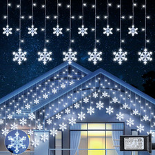 Christmas Snowflake Icicle Lights,6.5Ft 144LED Curtain Lights Outdoor with 12 Dr