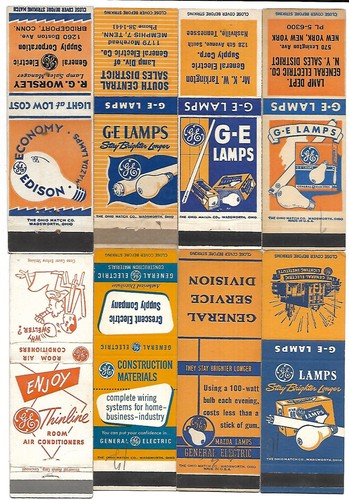8 GERERAL ELECTRIC COVERS, G.E. LIGHT BULBS, G.E EDISON LAMPS, ETC.