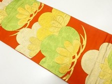 7849914: JAPANESE KIMONO / ANTIQUE KASAMATSU PATTERN WOVEN FUKURO OBI WEARABLE