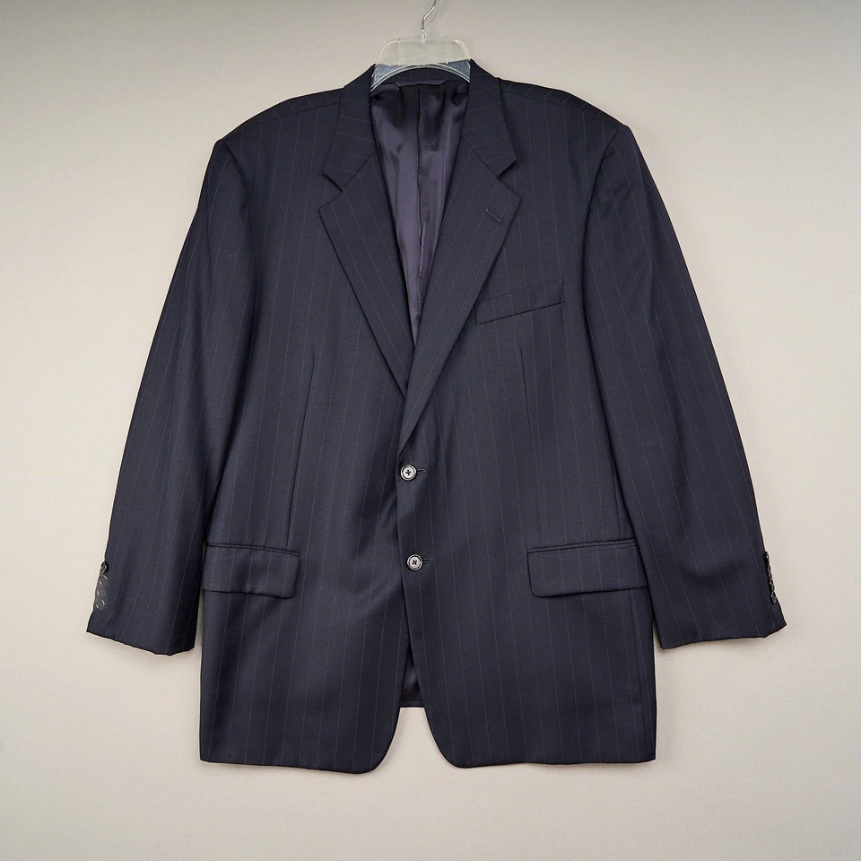 Traje Hickey Freeman 2 piezas 46R negro a rayas lana pantalones de 2 botones talla Foto 2 de 4