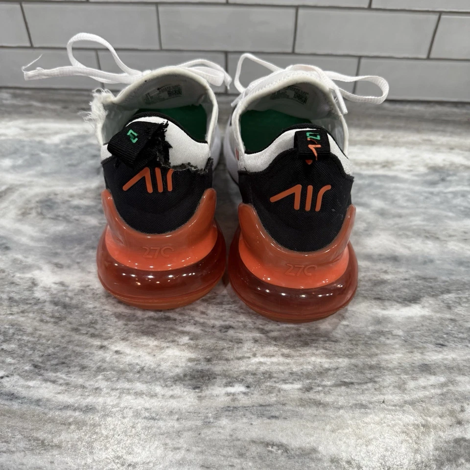 Nike Air Max 270 Blanco Negro Naranja Talla 7Y Tacón Dañado Desgaste LEER Foto 3 de 4