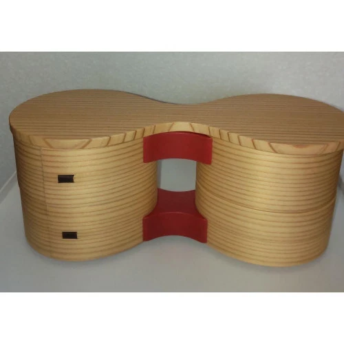 Magewappa Bento Box 2-Tier Vermilion Akita Odate Floral made in Japan "Hana"