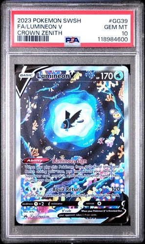 2023 POKEMON SWORD & SHIELD CROWN ZENITH #GG39 FULL ART/LUMINEON V PSA 10