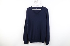 Vintage Y2K Gap Mens Small Extra Fine Merino Wool Knit V-Neck Sweater Navy Blue