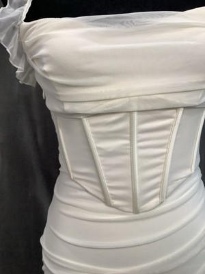 NWT Oh Polly Corset Asymmetrical Ruched Mesh Bodycon Ivory Dress 4 | eBay NWT Oh Polly Corset Asymmetrical Ruched Mesh Bodycon Ivory Dress 4 | eBay