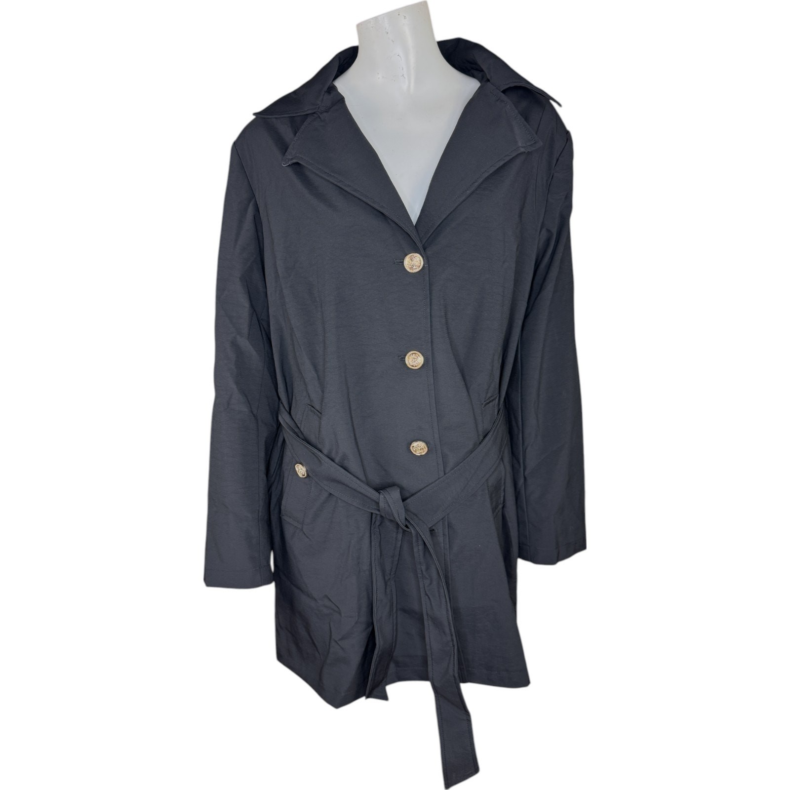 Dennis Basso Regular Water Resistant Trench Coat with Hood Black 2X Winter