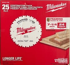 Milwaukee 48-40-1720 7-1/4" 24T Framing Circular Saw Blade Contractor Pack -25PK