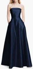 Alfred Sung Midnight Blue Strapless Cuff Satin Gown $281 D843 NWT Size 6