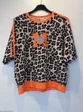 Damen Shirt Sweater Kurzarm One Size Leo-Print  Neon Orange