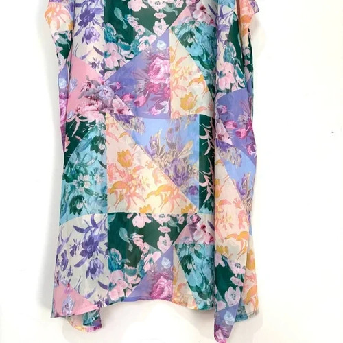 Lane Bryant Boho vorne offen grün rosa transparent Patchwork Blumen Maxi Kimono Staubtuch - Bild 8 von 16