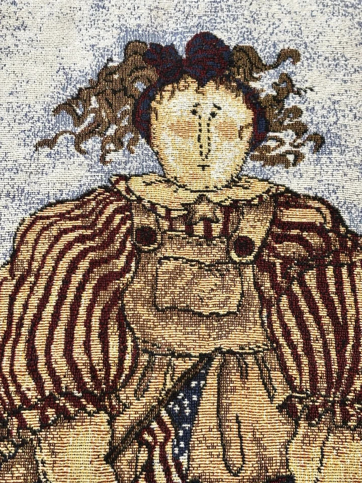 Deb Strain Primitive Americana tapestry flags stars Stripe garden 61x49” Fringe - Image 3 of 4